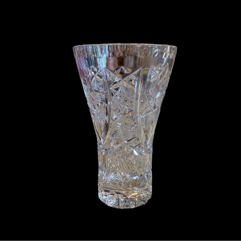 Vintage Fine Lead Crystal Vase 6" | Cut Glass Starburst Pinwheel Geometric